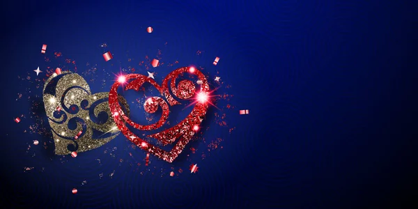 Sevgililer günü kartı, iki parlak kalp. — Stok Vektör