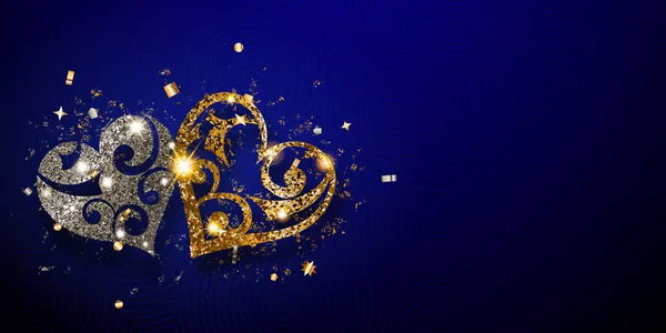 2つの輝く心を持つバレンタインカード — ストックベクタ
