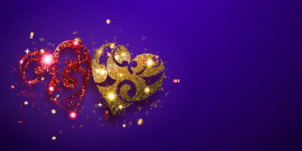 Sevgililer günü kartı, iki parlak kalp. — Stok Vektör