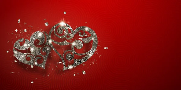 Valentýnská karta se dvěma lesklými srdci — Stockový vektor
