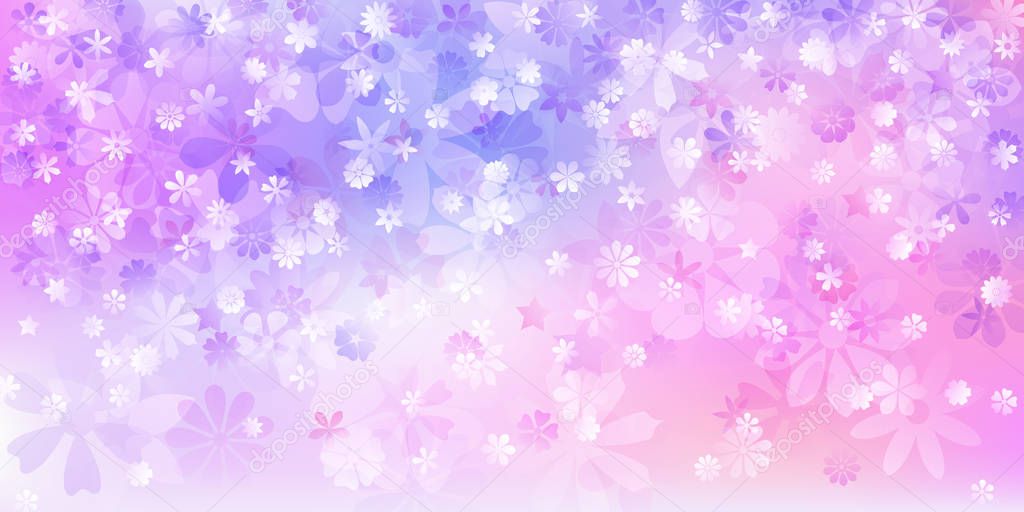 Spring background of various flowers in purple colors