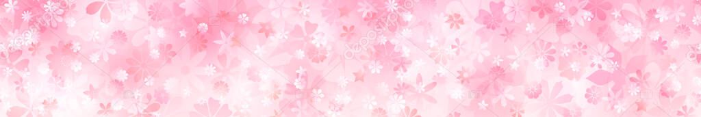 Spring horizontal banner of various flowers in pink colors