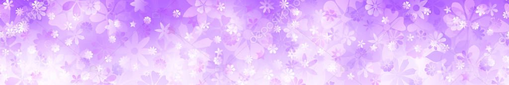 Spring horizontal banner of various flowers in purple colors