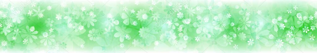 Spring horizontal banner of various flowers in green colors