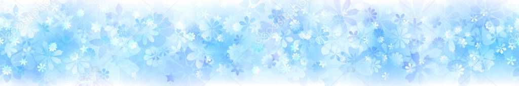 Spring horizontal banner of various flowers in light blue colors