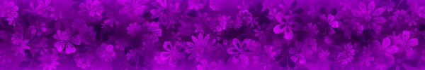 Ανοιξιάτικο Πανό Από Διάφορα Λουλούδια Μοβ Χρώματα Απρόσκοπτη Οριζόντια Επανάληψη — Διανυσματικό Αρχείο