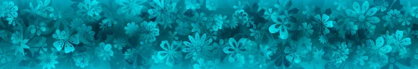Ανοιξιάτικο Πανό Από Διάφορα Λουλούδια Γαλάζιο Χρώμα Απρόσκοπτη Οριζόντια Επανάληψη — Διανυσματικό Αρχείο