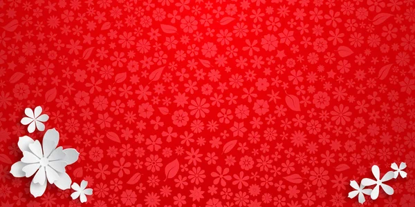 Background Floral Texture Red Colors Several Big White Paper Flowers — Stock Vector