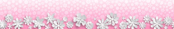 Banner Met Bloemige Textuur Roze Kleuren Grote Witte Papieren Bloemen — Stockvector