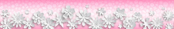 Banner Met Bloemige Textuur Roze Kleuren Grote Witte Papieren Bloemen — Stockvector