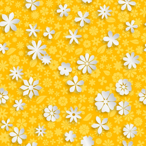 Απρόσκοπτη Μοτίβο Floral Υφή Κίτρινα Χρώματα Και Μεγάλα Λευκά Χάρτινα — Διανυσματικό Αρχείο