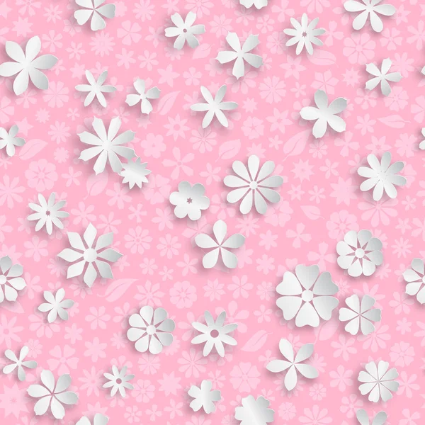 Απρόσκοπτη Μοτίβο Floral Υφή Ροζ Χρώματα Και Μεγάλα Λευκά Χάρτινα — Διανυσματικό Αρχείο