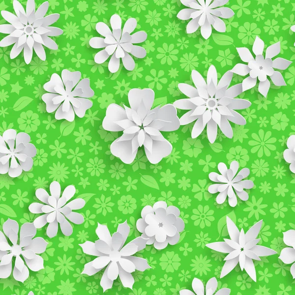 Patrón Sin Costuras Con Textura Floral Colores Verdes Grandes Flores — Vector de stock