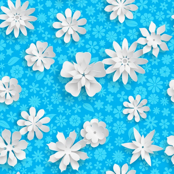 淡蓝色 花朵质感的无缝图案 有柔和阴影的白色大花 — 图库矢量图片