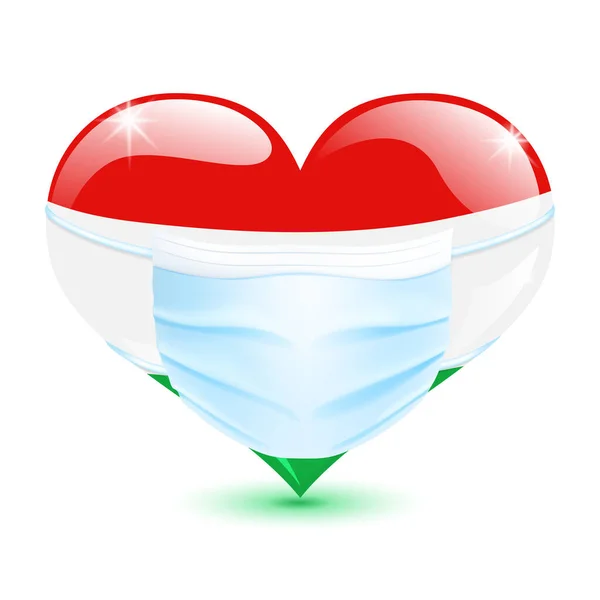 Серце Угорщині Прапори Медичною Маскою Захисту Від Коронавірусу — стоковий вектор