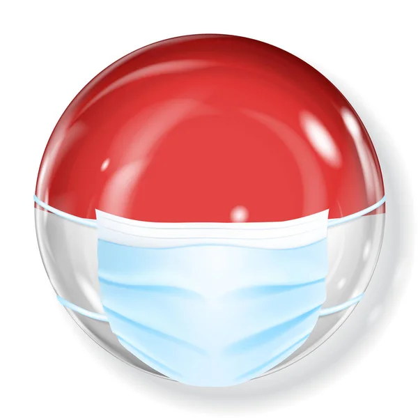 Błyszcząca Kula Kolorach Flagi Indonezji Lub Monako Maską Medyczną Ochrony — Wektor stockowy