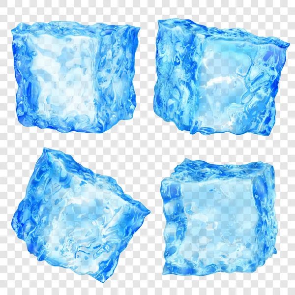 Şeffaf Arkaplanda Açık Mavi Renkli Dört Gerçekçi Yarı Şeffaf Buz — Stok Vektör