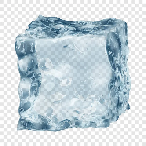 Cubo Hielo Translúcido Realista Color Azul Claro Aislado Sobre Fondo — Vector de stock