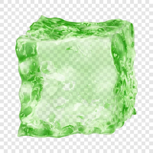 Realistischer Durchscheinender Eiswürfel Grüner Farbe Isoliert Auf Transparentem Hintergrund Transparenz — Stockvektor