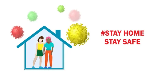 Coronavirus Schutz Bleiben Sie Hause Menschen Haus Quarantäne Und Viren — Stockvektor
