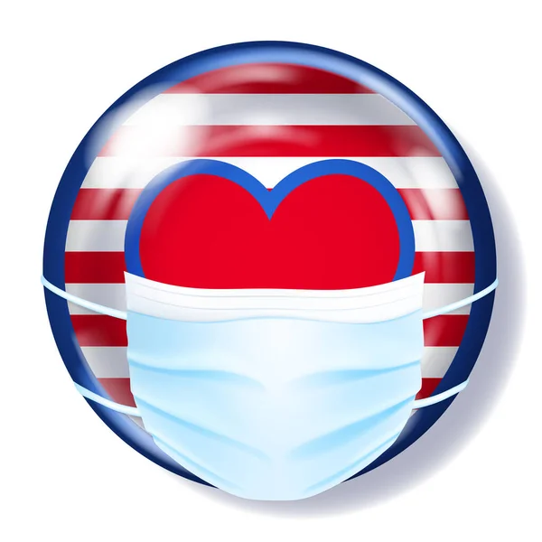 Okrągły Przycisk Szklany Kolorach Flagi Usa Medyczną Jednorazową Maską Ochrony — Wektor stockowy