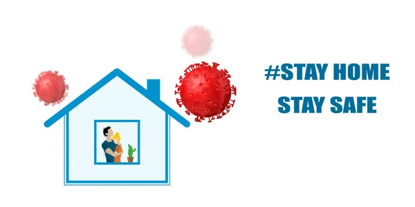 Coronavirusbescherming Blijf Thuis Mensen Het Huis Quarantaine Virussen Rond — Stockvector