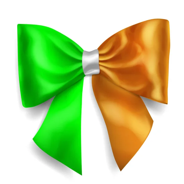 Grande Fiocco Fatto Nastro Irlanda Colori Bandiera Con Ombra Sfondo — Vettoriale Stock