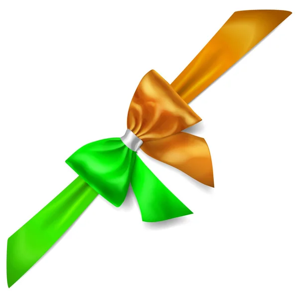 白い背景に影を持つアイルランドの旗の色のリボンで作られた大きな弓 — ストックベクタ