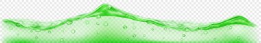 Şeffaf su dalgalı, yeşil renkli, hava kabarcıklı, şeffaf arkaplanda izole edilmiş yatay pankart. Sadece vektör dosyasında şeffaflık