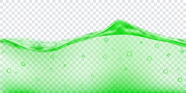 Onda Agua Translúcida Colores Verdes Con Burbujas Aire Aislada Sobre — Vector de stock