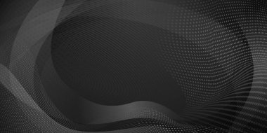 Yarım ton noktalardan ve siyah ve gri renkli eğri çizgilerden oluşan soyut arkaplan