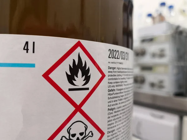 Label Hazardous Chemical Scientific Laboratory Warning Icons Flammability Toxicity 로열티 프리 스톡 사진