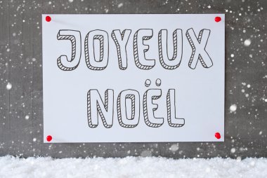 Çimento duvar, kar taneleri, Joyeux Noel anlamına gelir Merry Christmas etiketi