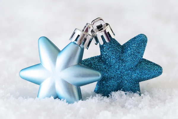 Dark And Light Blue Stars, Palle dell'albero di Natale, Neve — Foto Stock