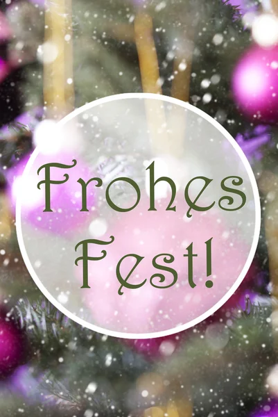 Vertical Rose Quartz Balls, Frohes Fest Means Merry Christmas — Stock Photo, Image