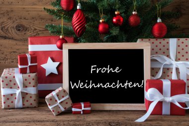 Renkli ağaç, Frohe Weihnachten mutlu Noeller anlamına gelir.