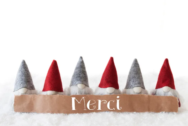 Gnomes, White Background, Merci Means Thank You — Stock Photo, Image