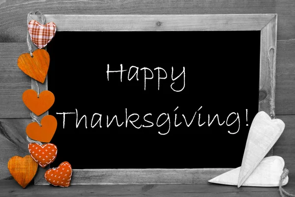 Black And White Blackbord, Hearts, Text Happy Thanksgiving — Stock Photo, Image