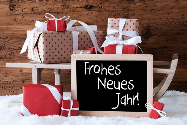 Szánjával ajándékok a hó, Neues Jahr eszközök új év — Stock Fotó
