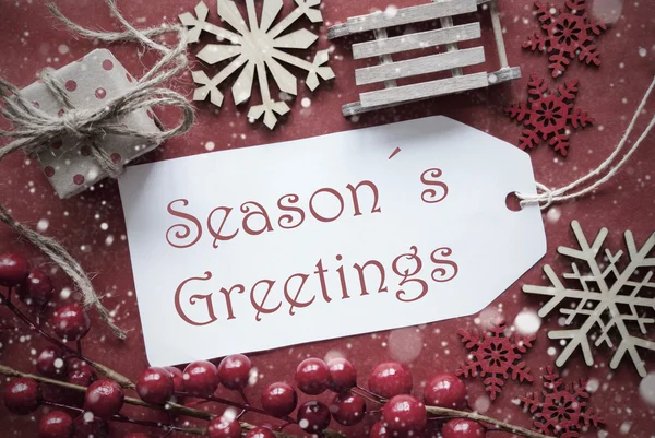 Nostalgische Kerstdecoratie, Label met tekst Seasons Greetings — Stockfoto