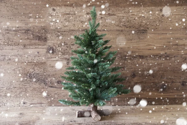 Albero di Natale, Fiocchi di neve, Sfondo in legno invecchiato, Copia spazio — Foto Stock