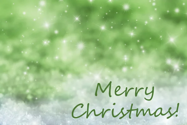 Grön glittrande bakgrund, snö, Text god jul — Stockfoto