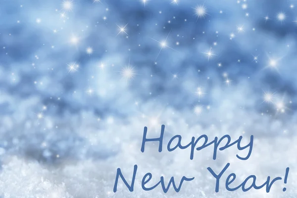 Blå gnistrande jul bakgrund, snö, Text gott nytt år — Stockfoto