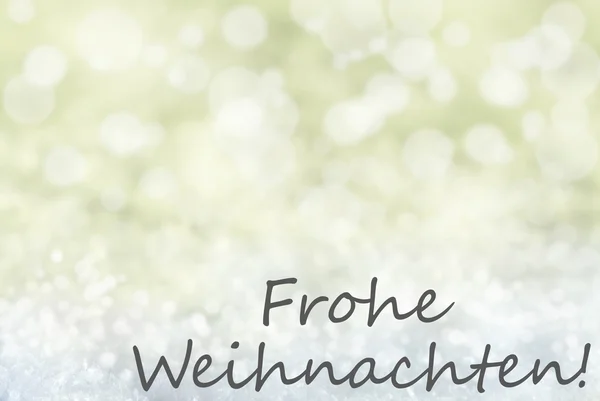 Golden Bokeh Background, Snow, Frohe Weihnachten Means Merry Christmas — Stock Photo, Image