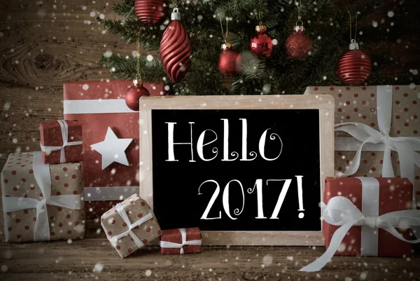 Ностальгічна Різдвяна ялинка з Hello 2017, сніжинки — стокове фото
