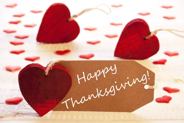Label With Many Red Heart, Text Happy Thanksgiving — стокове фото