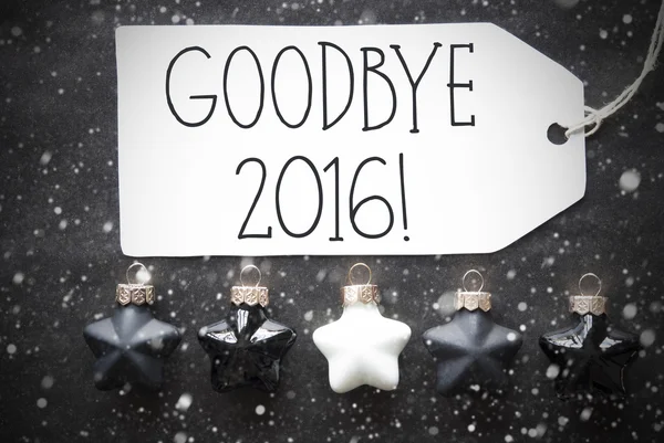 Czarne kule świąteczne, płatki śniegu, tekst Goodbye 2016 — Zdjęcie stockowe