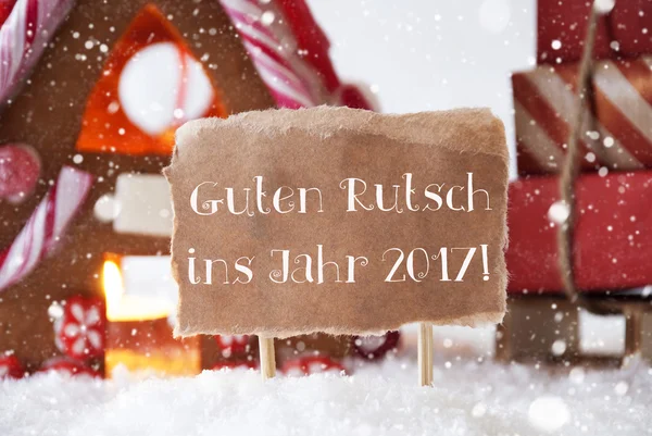 Μπισκότα, έλκηθρο, νιφάδες χιονιού, Guten Rutsch 2017 σημαίνει Πρωτοχρονιά — Φωτογραφία Αρχείου