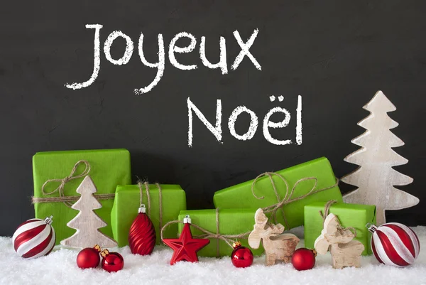 Decoratie, cement, sneeuw, Joyeux Noel betekent vrolijk kerstfeest — Stockfoto