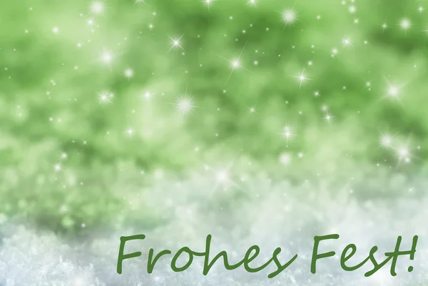 Green Sparkling Background, Snow, Frohes Fest Means Merry Christmas — Stock Photo, Image